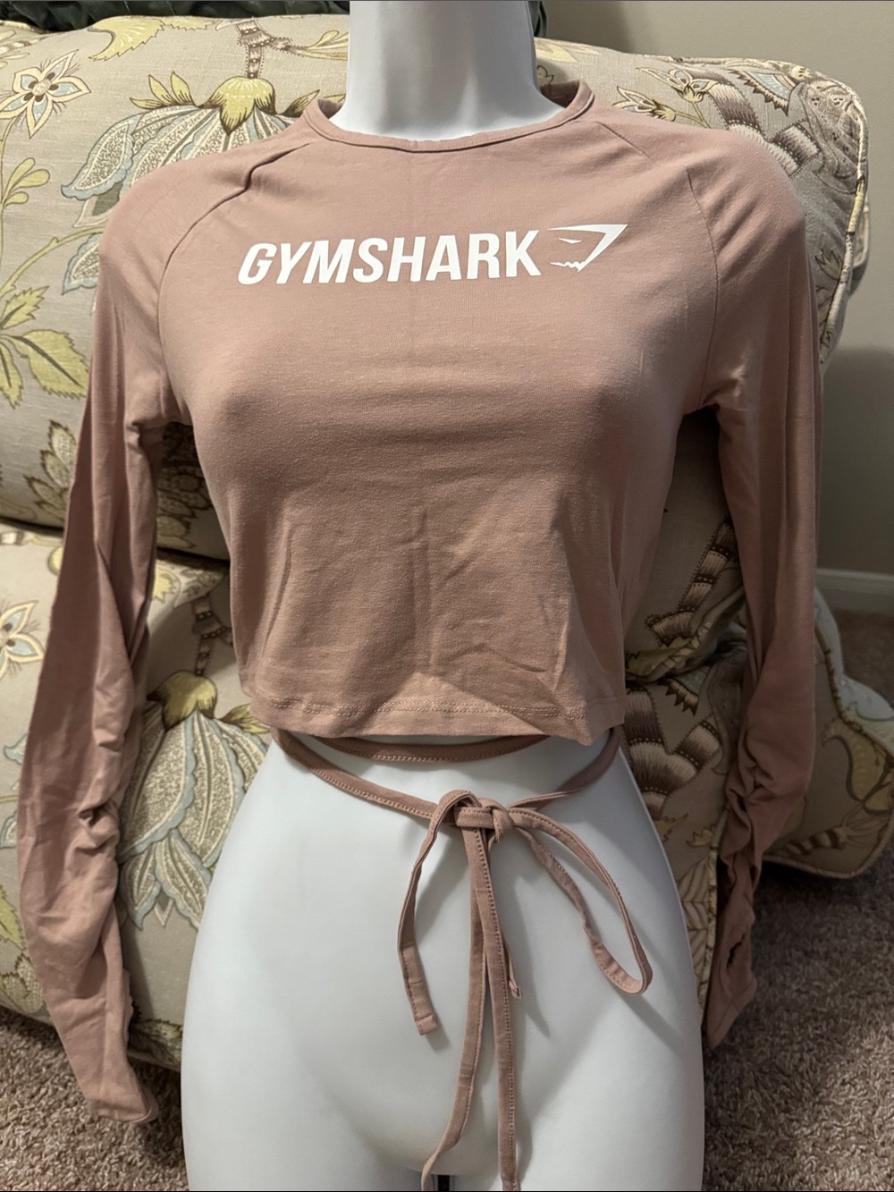 Gymshark Dusty Rose Long-Sleeve Cropped Tie-Back Top